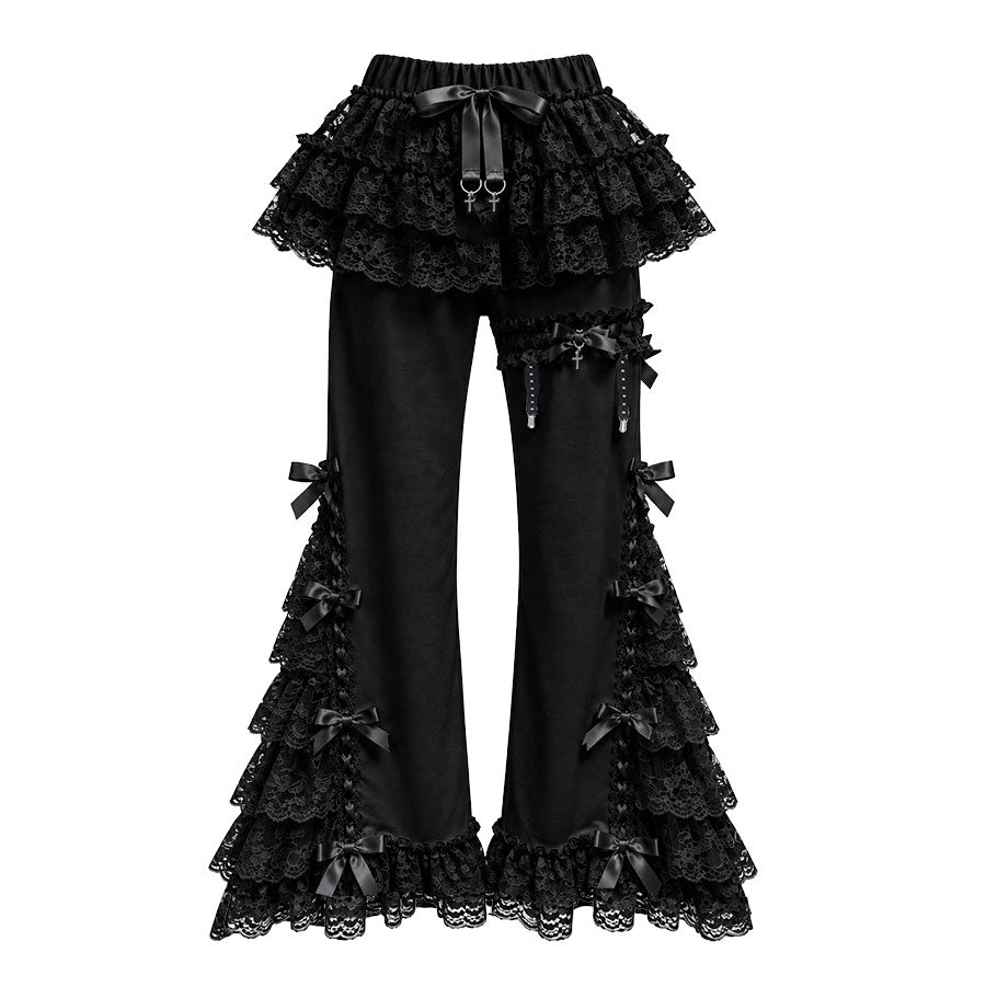 FRILL FRILL RIBBON HOLLIC SWEAT PANTS (BLACK)