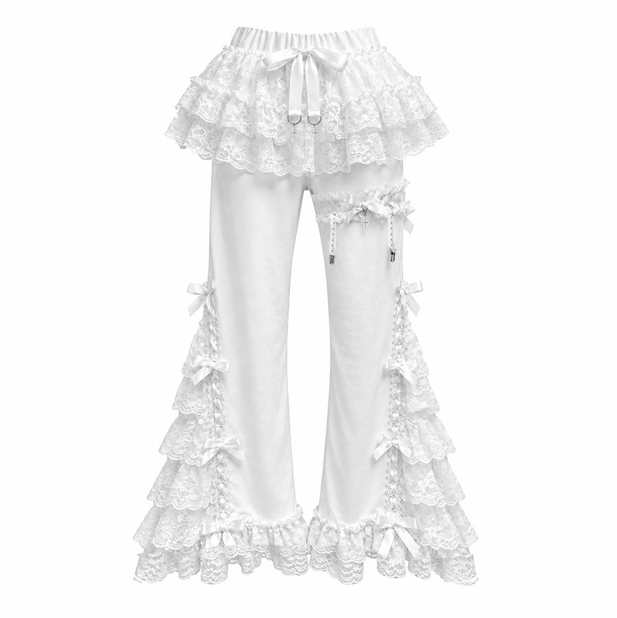 FRILL FRILL RIBBON HOLLIC SWEAT PANTS (WHITE)