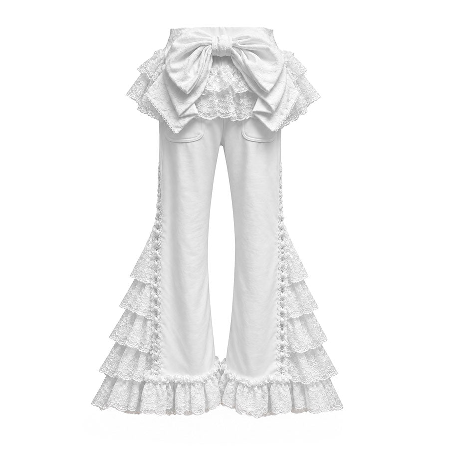 FRILL FRILL RIBBON HOLLIC SWEAT PANTS (WHITE)