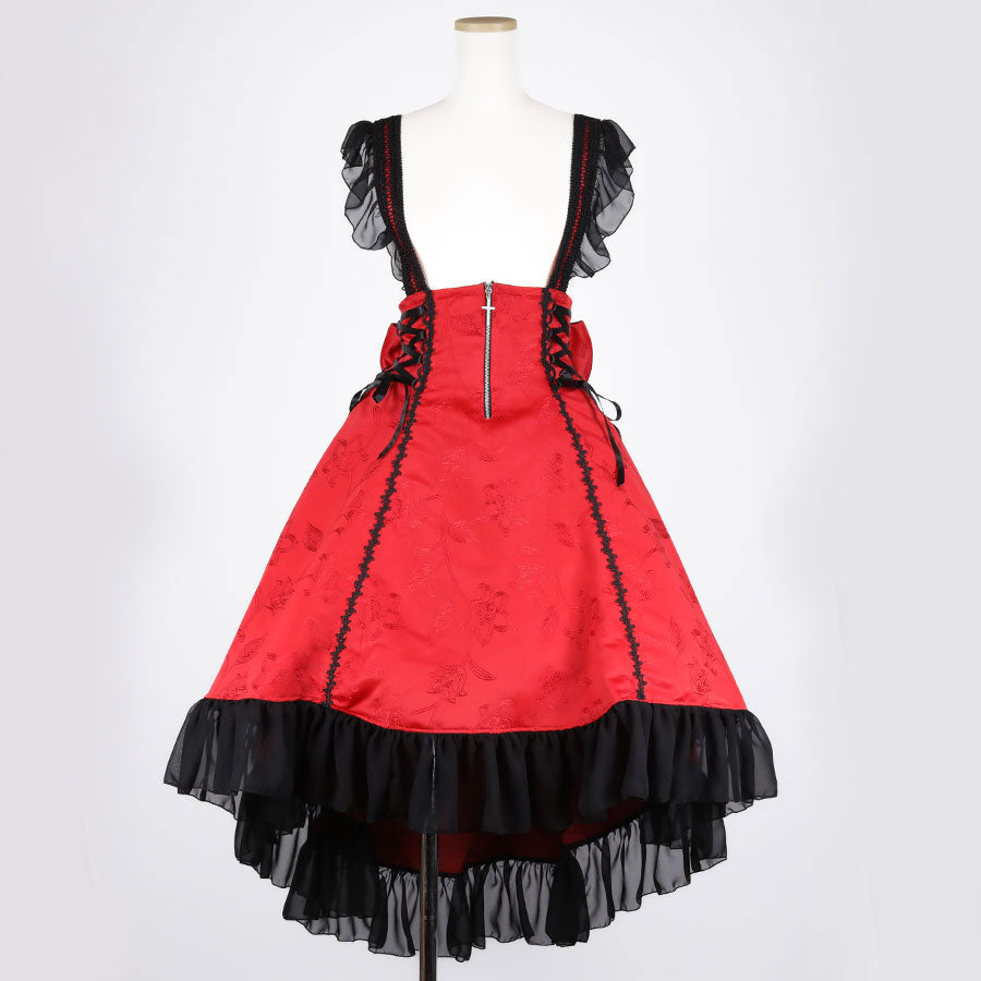 高腰窗帘2way裙子（红色x黑色）