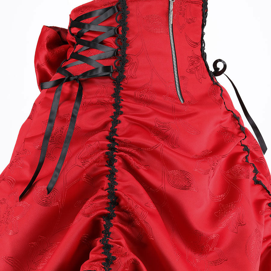 高腰窗帘2way裙子（红色x黑色）