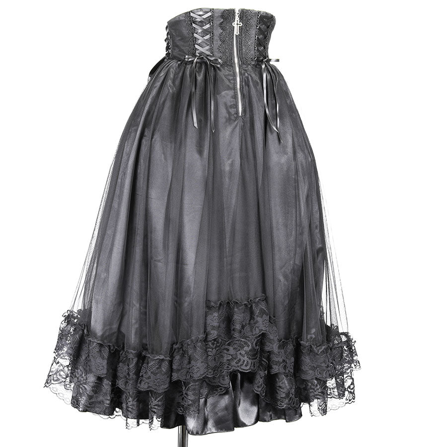 CORSET LACE UP BELT LONG SKIRT (BLACK)