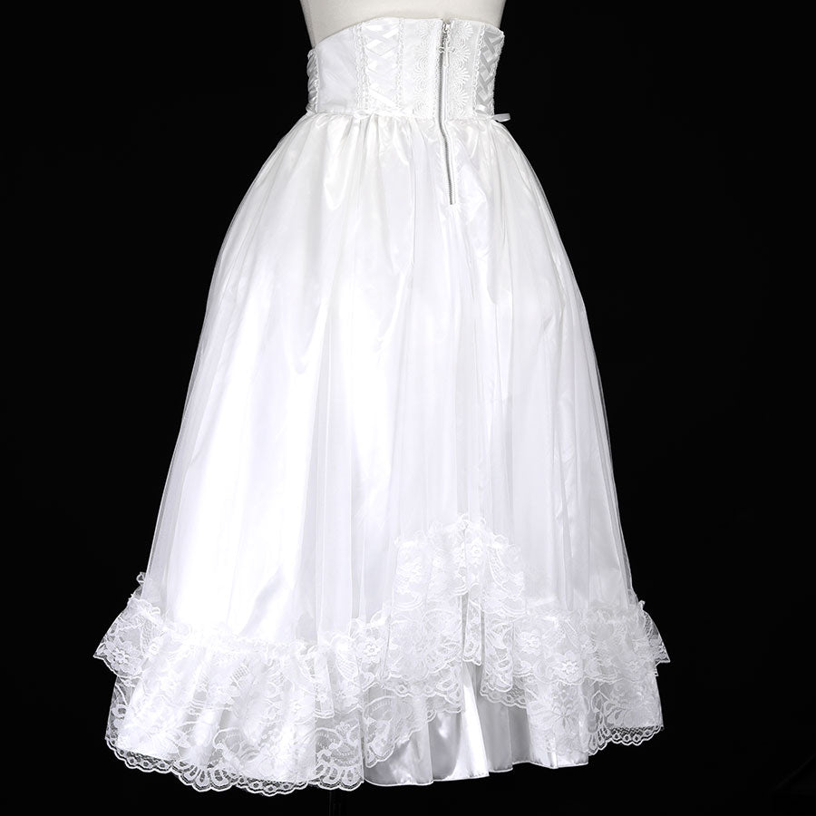 CORSET LACE UP BELT LONG SKIRT (WHITE)