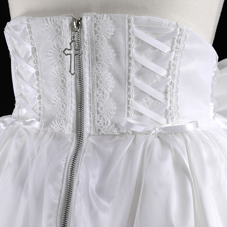 CORSET LACE UP BELT LONG SKIRT (WHITE)