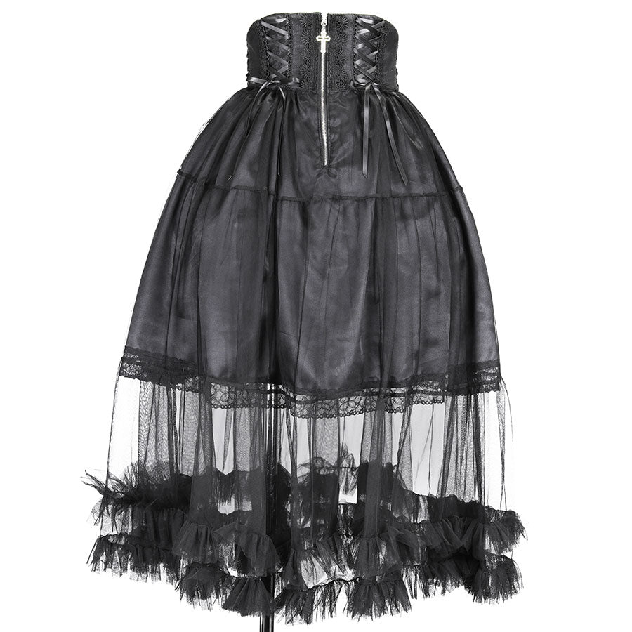 CORSET LACE UP BELT LONG SKIRT A-type(BLACK)