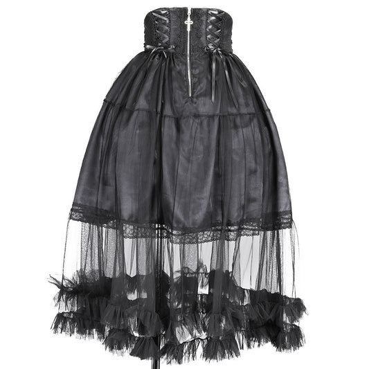 CORSET LACE UP BELT LONG SKIRT A-type(BLACK)