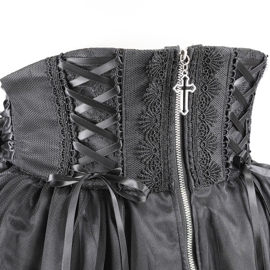 CORSET LACE UP BELT LONG SKIRT A-type(BLACK)