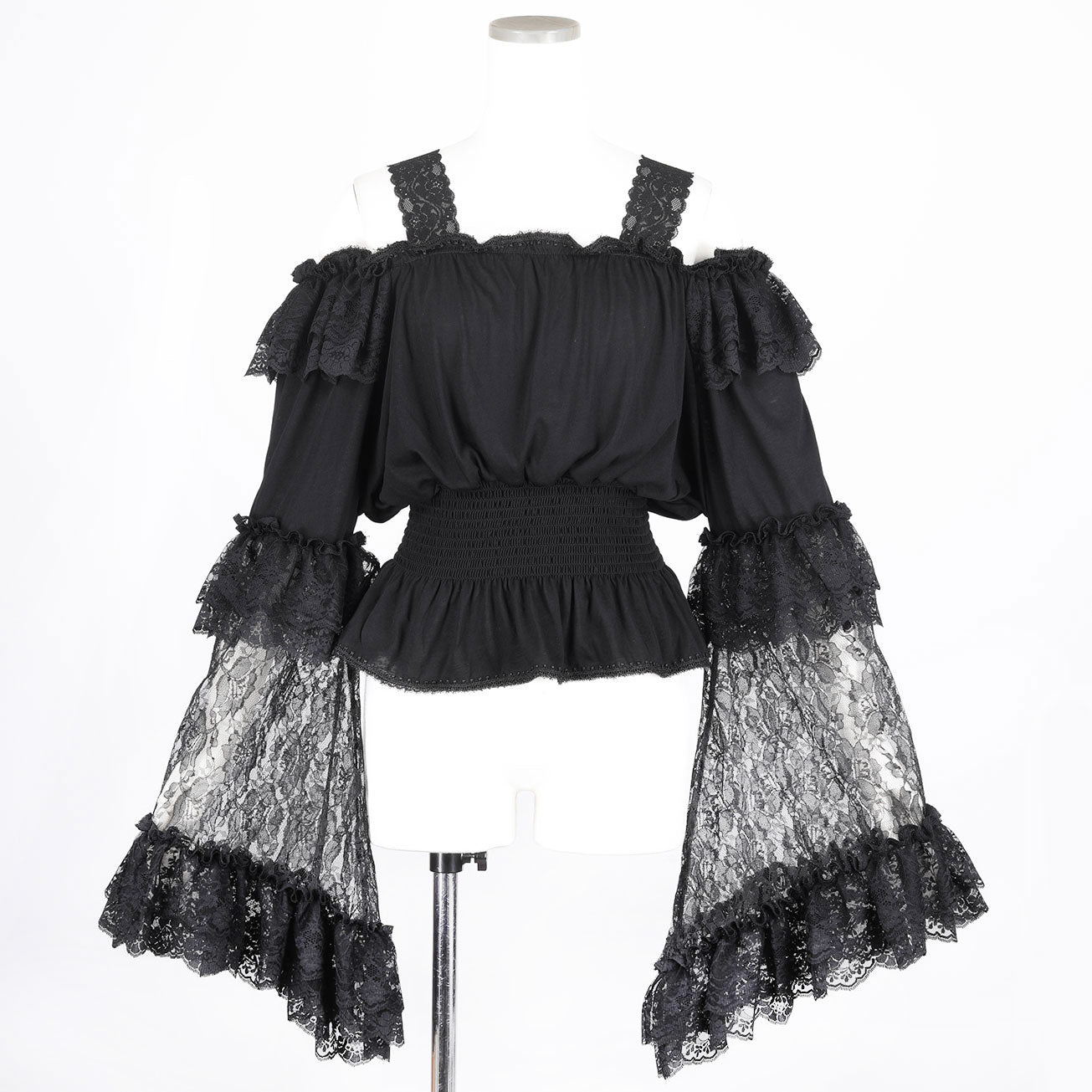 LACE SLEEVE OFF SHOULDER TOP (BLACK)