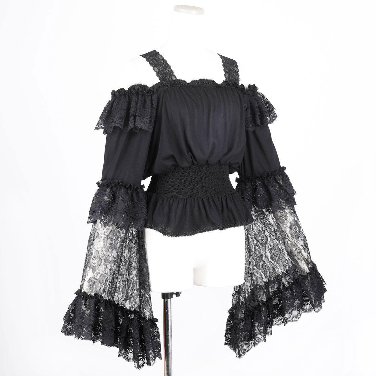 LACE SLEEVE OFF SHOULDER TOP (BLACK)