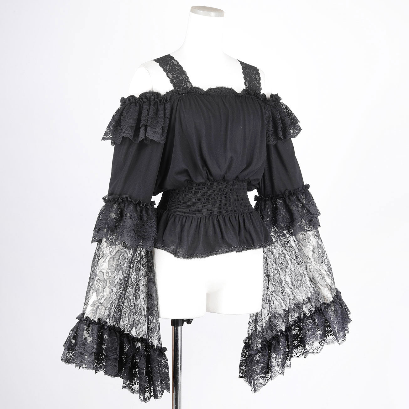 LACE SLEEVE OFF SHOULDER TOP (BLACK)