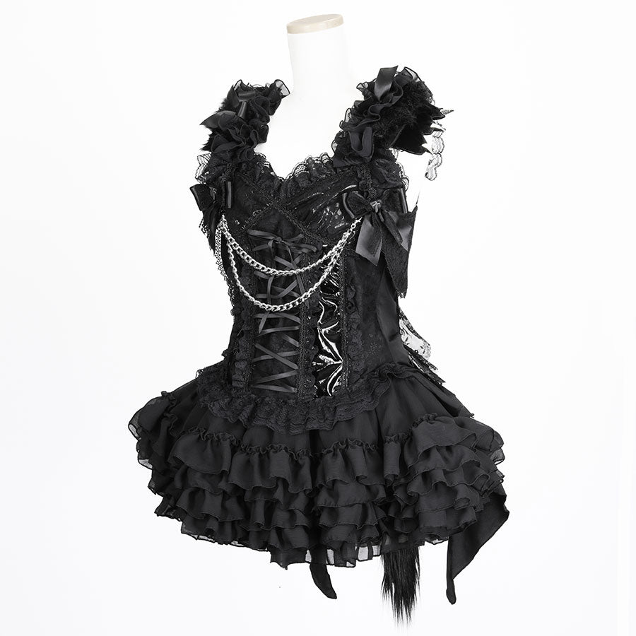 [予約 3月末-4月初入荷]ENAMEL LACE UP BUSTIER (BLACK)
