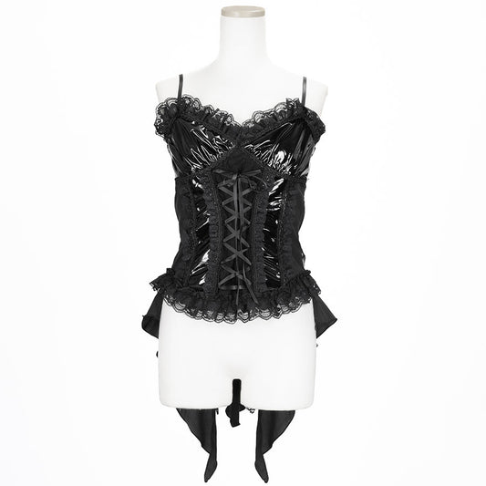 [予約 3月末-4月初入荷]ENAMEL LACE UP BUSTIER (BLACK)