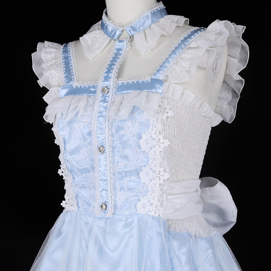 CHEST CROSS CHOKER DRESS (WHITE x BLUE)