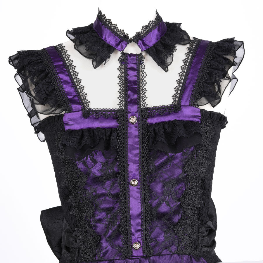 胸部十字架连衣裙（黑色X紫色）