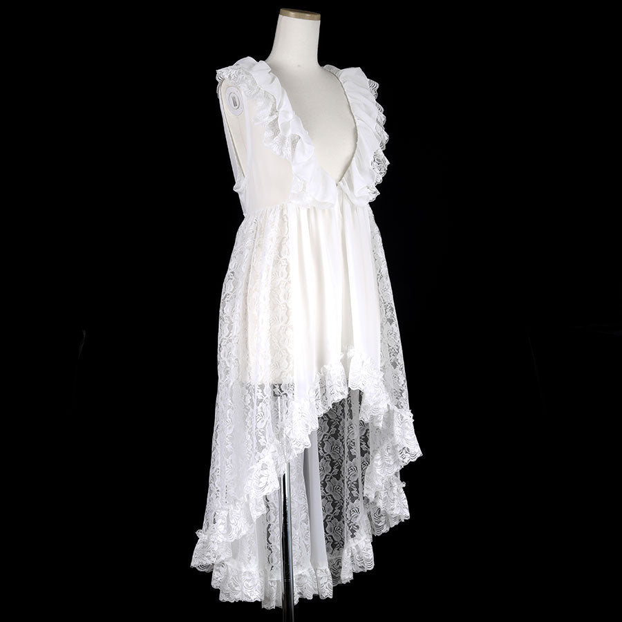 FRILL LACE FISH TAIL VEST GOWN(WHITE)