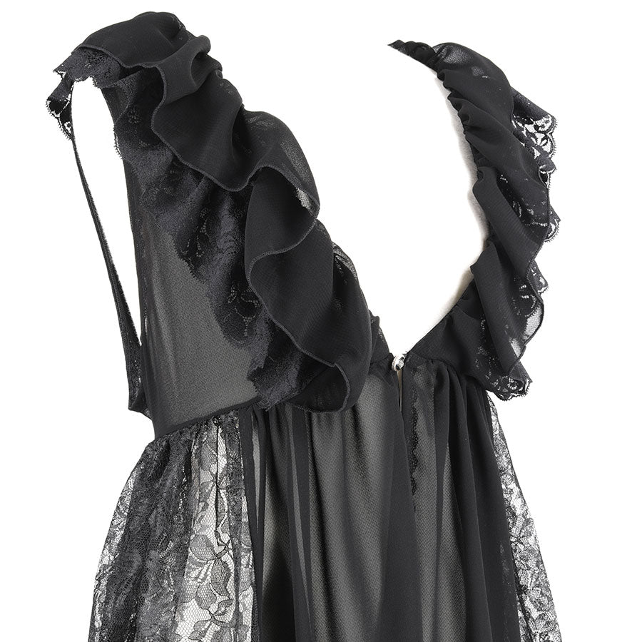 FRILL LACE FISH TAIL VEST GOWN(BLACK)