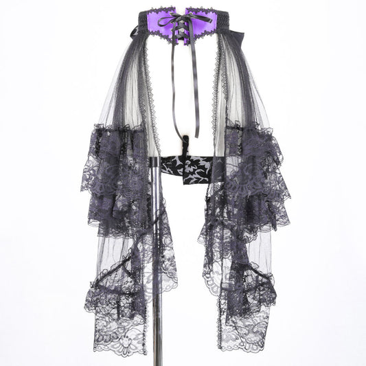 Lace Veil Tail Belt (Black x Purple)