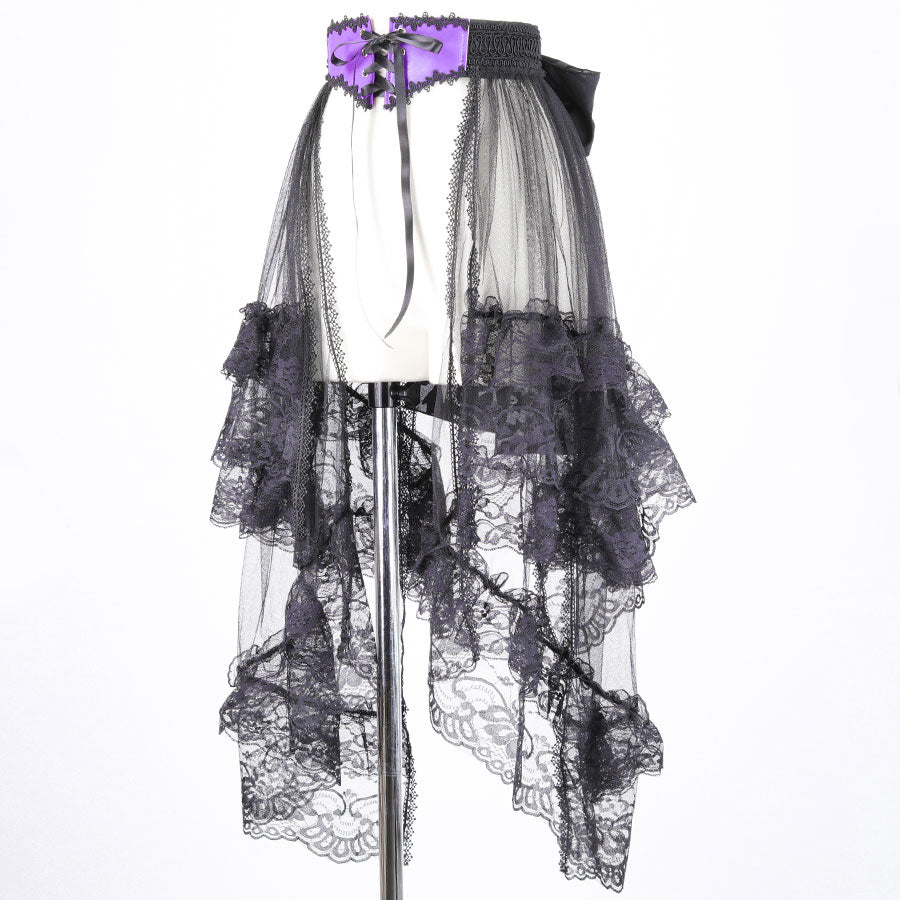 蕾丝面纱尾带（黑色X紫色）