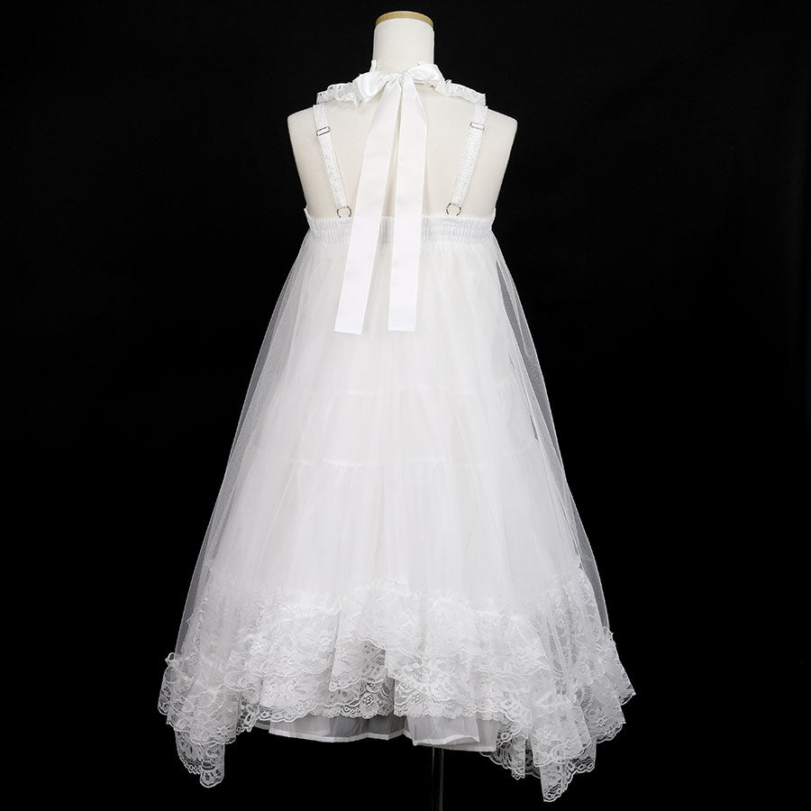 DOUBLE NECK LACE-UP TULLE DRESS(WHITE)