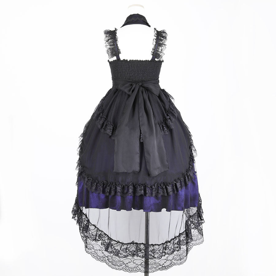 2WAY COLLAR TULLE FISH TAIL ONE PIECE (BLACK x BLUE)