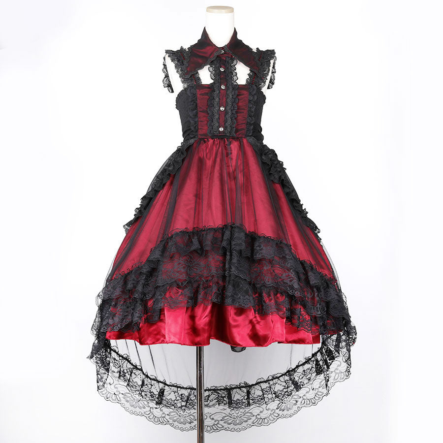 2WAY COLLAR TULLE FISH TAIL ONE PIECE (BLACK x RED)