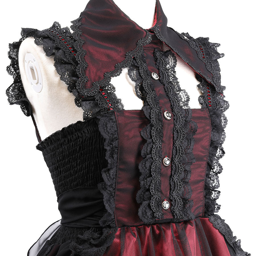 2WAY COLLAR TULLE FISH TAIL ONE PIECE (BLACK x RED)