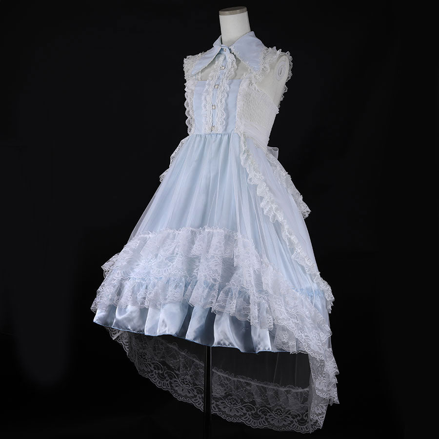 2WAY COLLAR TULLE FISH TAIL ONE PIECE (BLUE x WHITE)