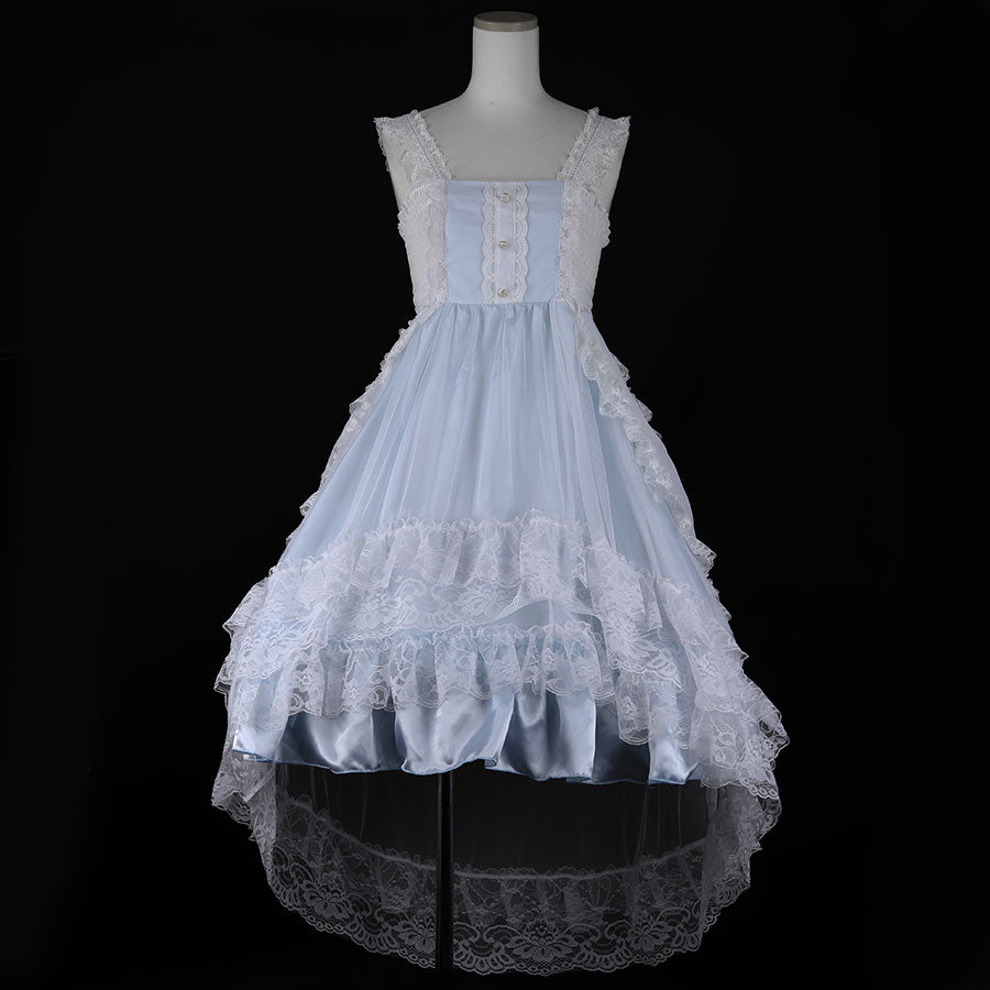 2WAY COLLAR TULLE FISH TAIL ONE PIECE (BLUE x WHITE)
