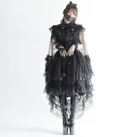 CROSS TULLE VEIL CAPE (BLACK)