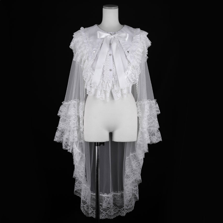 CROSS TULLE VEIL CAPE (WHITE)