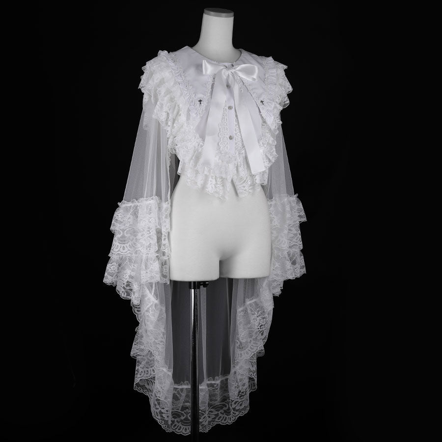 CROSS TULLE VEIL CAPE (WHITE)