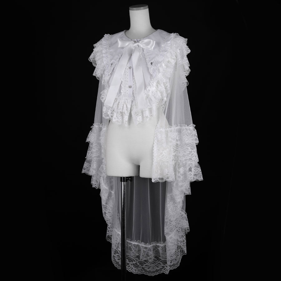 CROSS TULLE VEIL CAPE (WHITE)