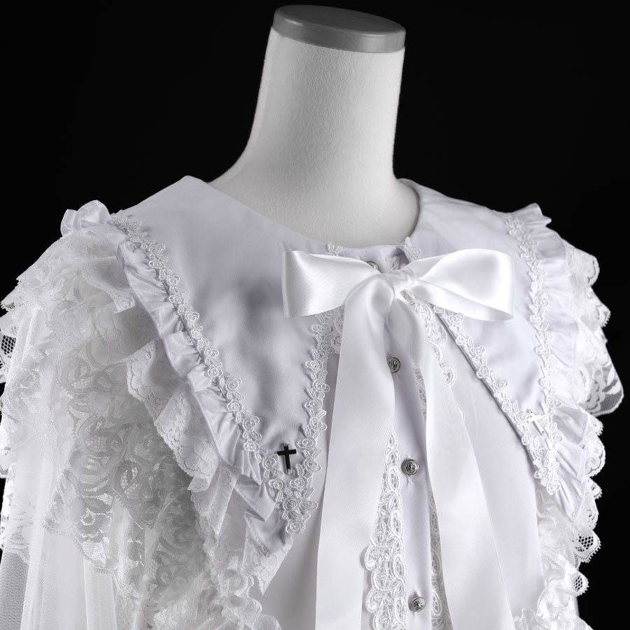 CROSS TULLE VEIL CAPE (WHITE)