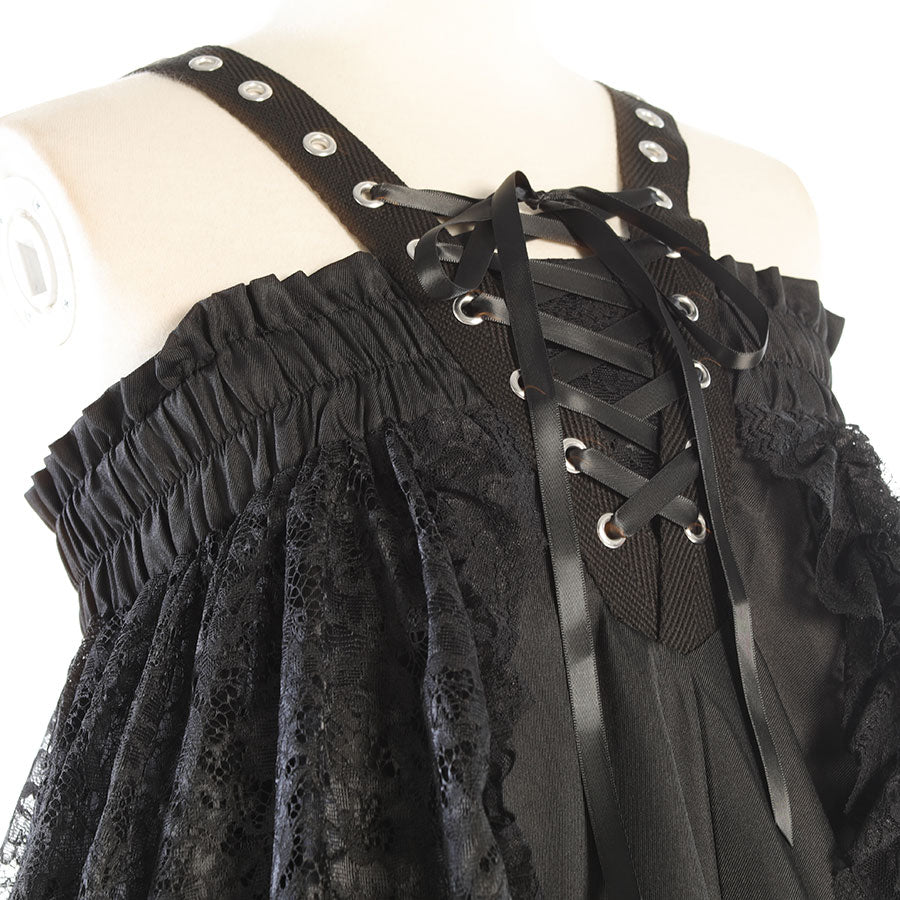 EYELET STRAPS LACE UP BABYDOLL DRESS(BLACK) MAJOH EYELET STRAPS LACE UP BABYDOLL DRESS(BLACK) MAJOH