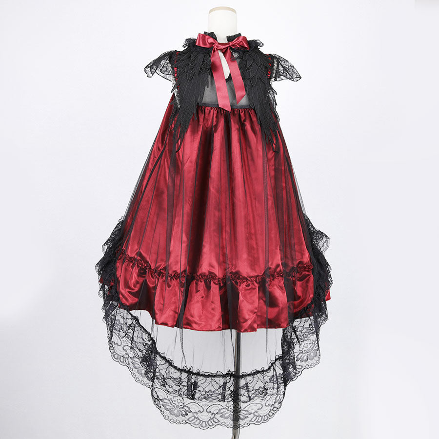 CROCHET LACE ANGEL WING DRESS (BLACK × RED)