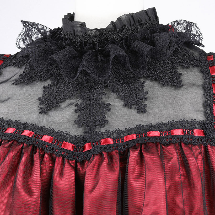 CROCHET LACE ANGEL WING DRESS (BLACK × RED)