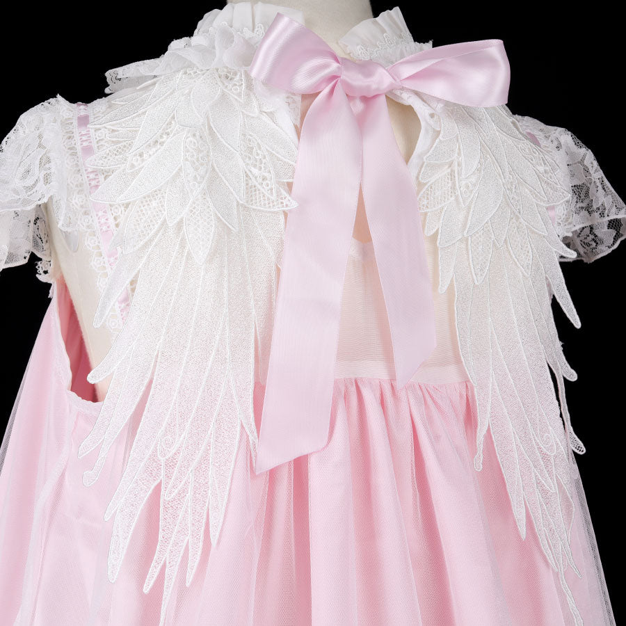 CROCHET LACE ANGEL WING DRESS (VIVID PINK)