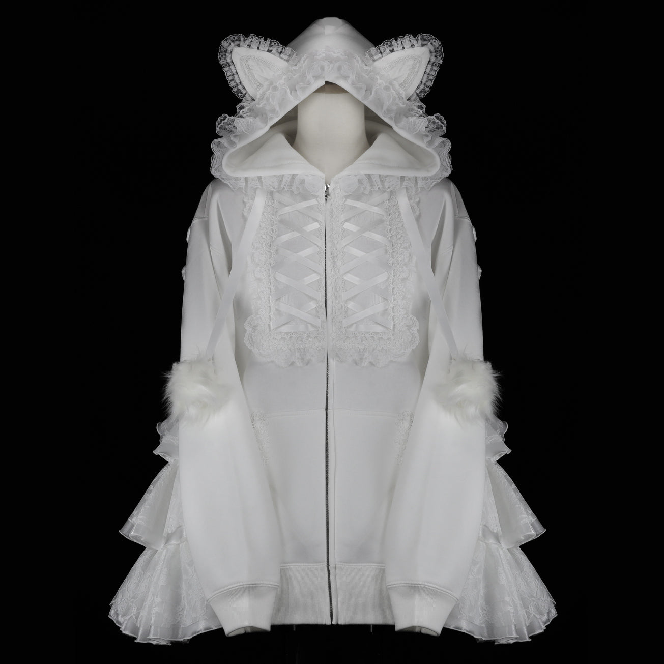 [1个月预订]NEQ 迷你 PON PON 连衣裙派克大衣（白色）