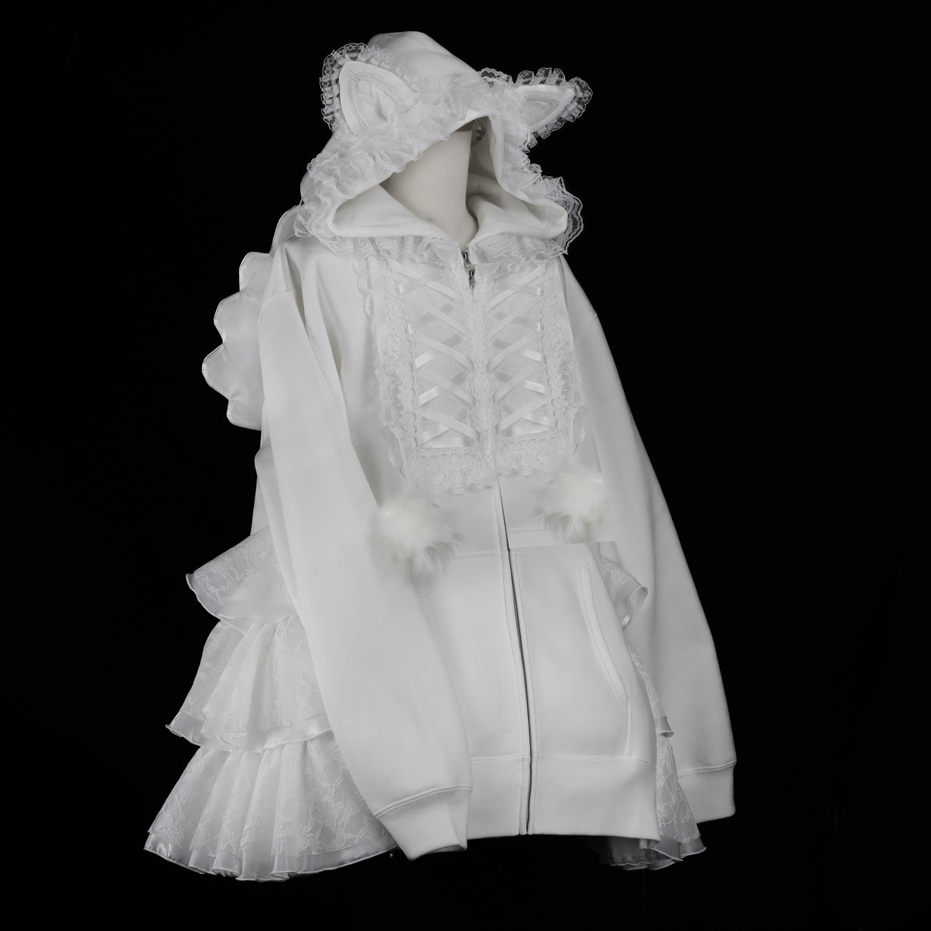 [1个月预订]NEQ 迷你 PON PON 连衣裙派克大衣（白色）