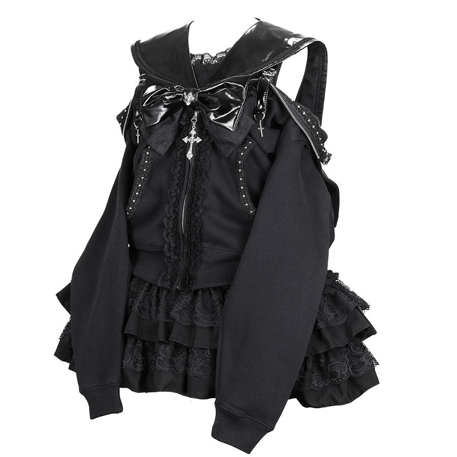 【1个月预订】水手甜心恶魔派克大衣连衣裙（黑色）