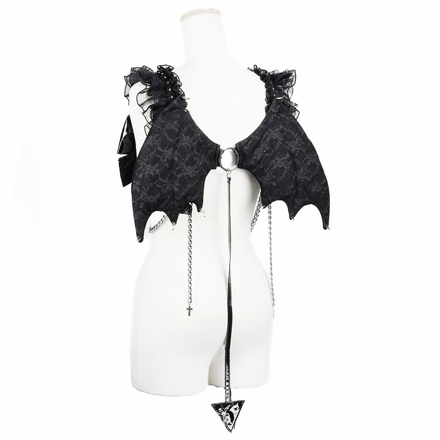 [1个月预订] 迷你魔鬼翼丝带背带（黑色）