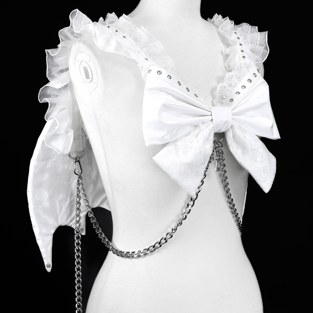 [1个月预订]迷你魔鬼翼丝带背带（白色）