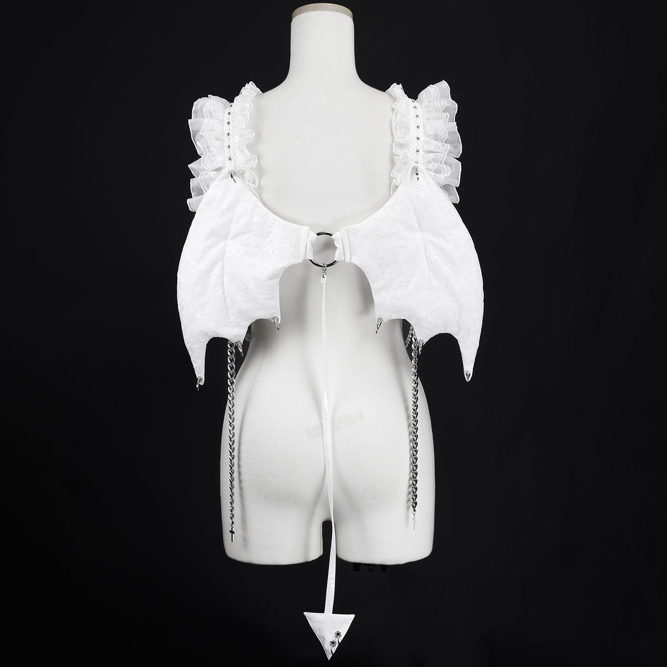 [1个月预订]迷你魔鬼翼丝带背带（白色）