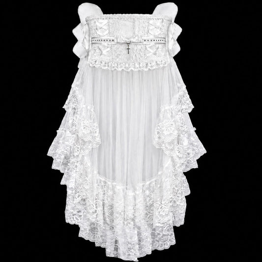 LACE-UP ANGEL WING BUSTLE OBI (WHITE)