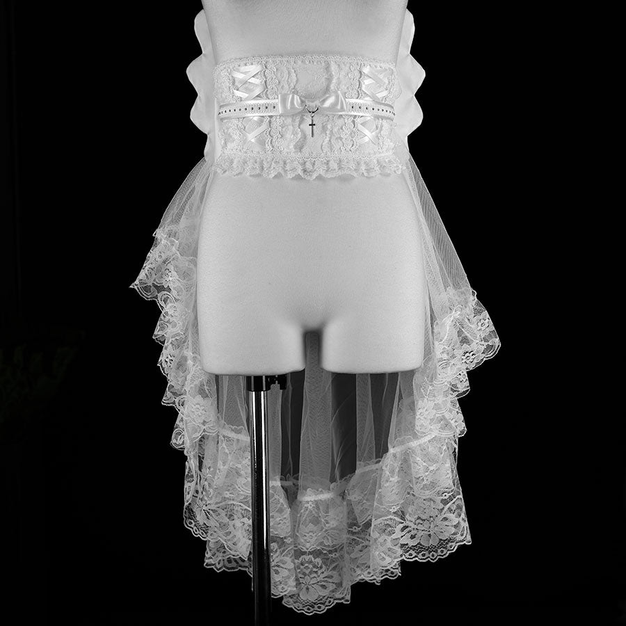 LACE-UP ANGEL WING BUSTLE OBI (WHITE)