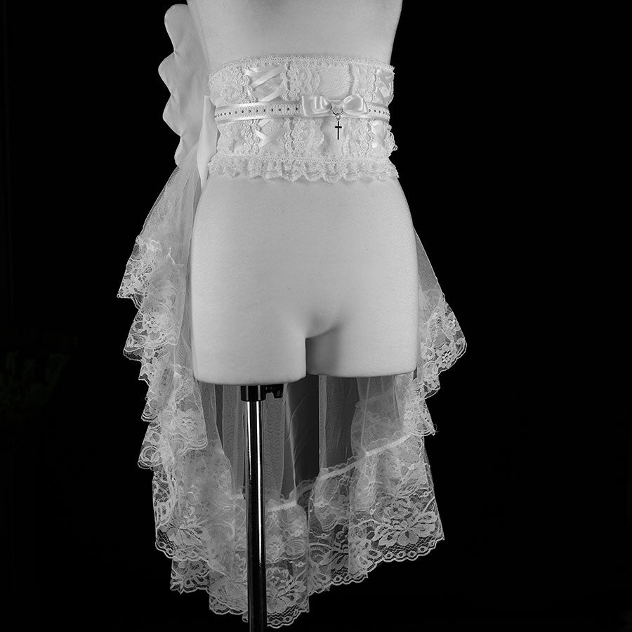 LACE-UP ANGEL WING BUSTLE OBI (WHITE)