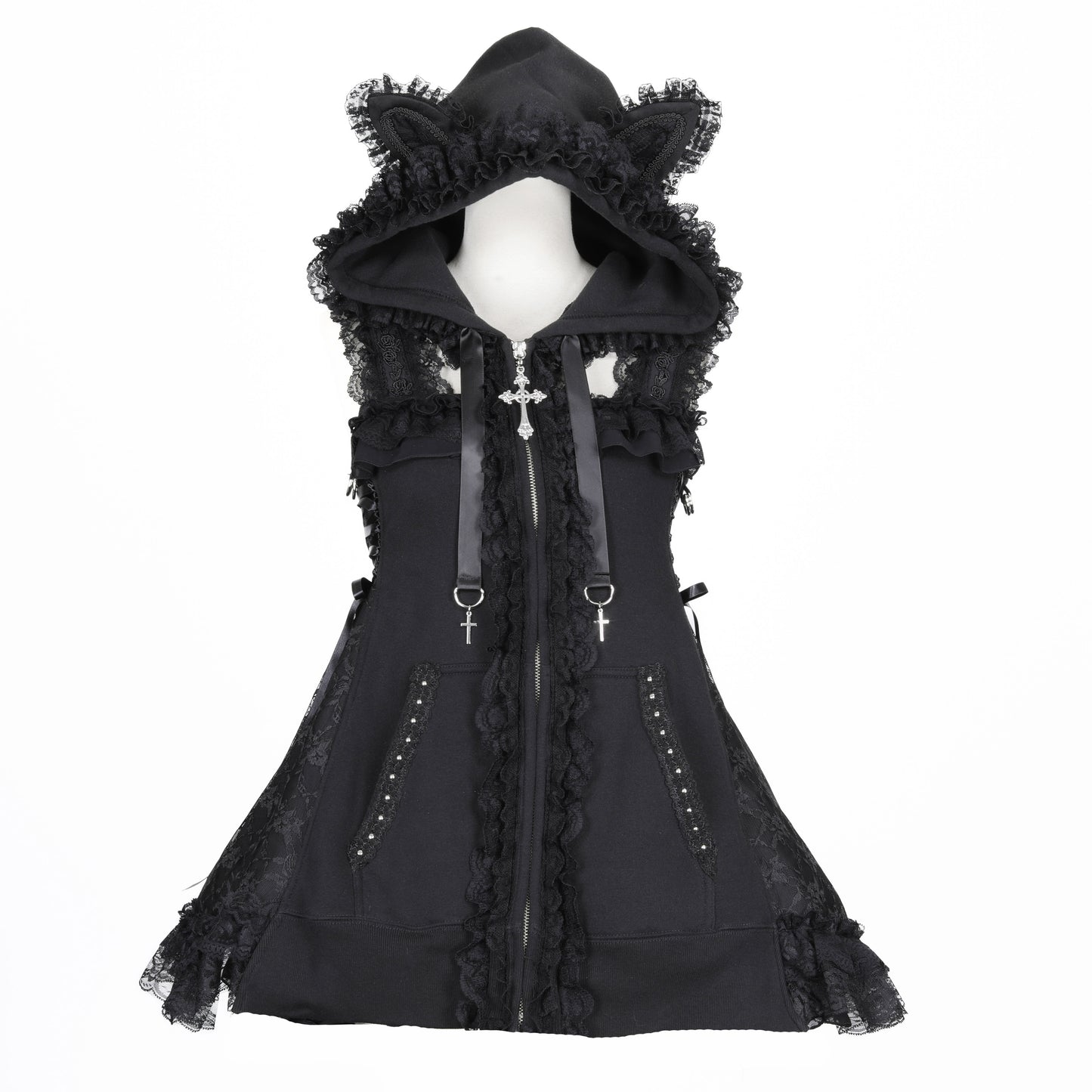 CAT EAR MINI SIDE LACE UP ONE PIECE (BLACK)