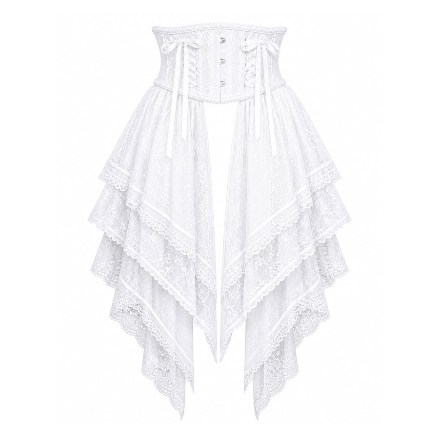 TIERED LACE TAIL VERY SHORT CORSET (WHITE)