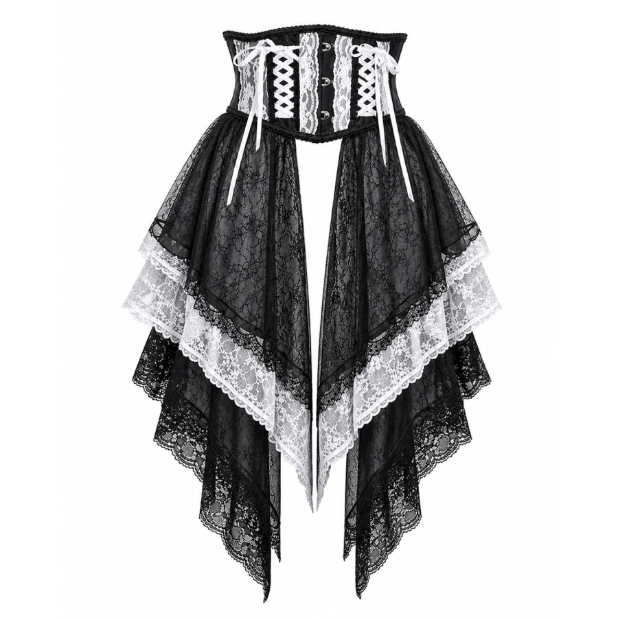 TIERED LACE TAIL VERY SHORT CORSET (BLACK × WHITE)