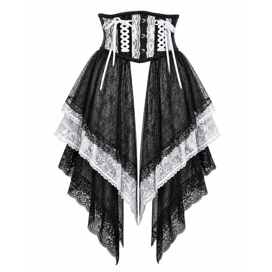 TIERED LACE TAIL VERY SHORT CORSET (BLACK × WHITE)